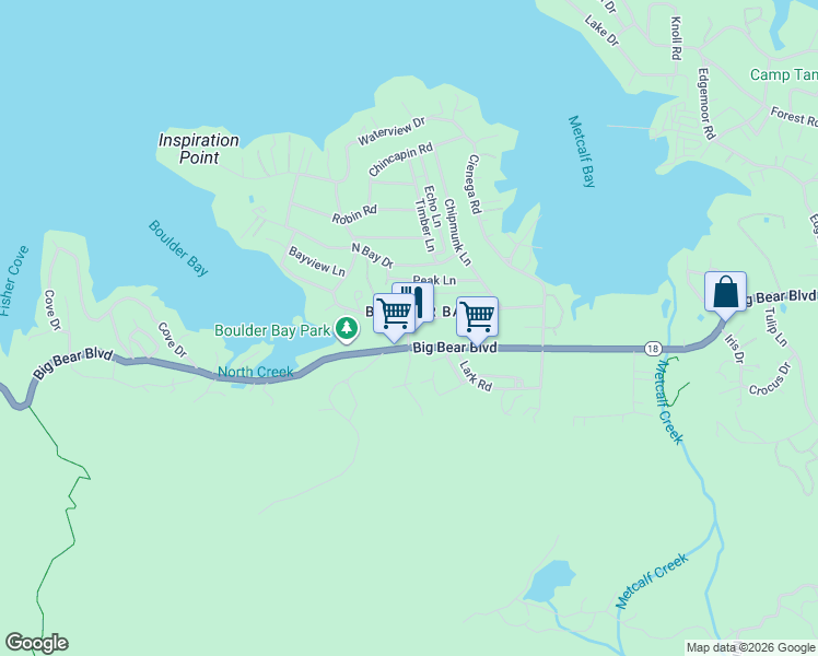 map of restaurants, bars, coffee shops, grocery stores, and more near 39172 Big Bear Boulevard in Big Bear Lake