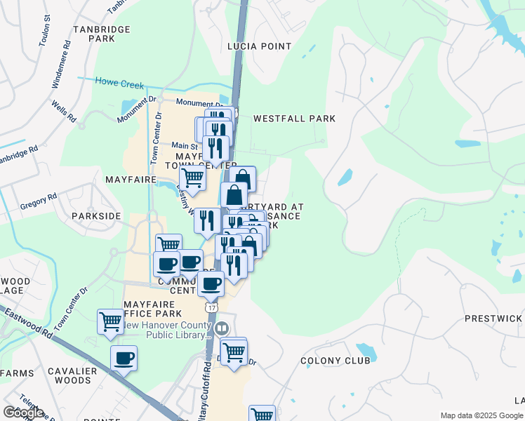 map of restaurants, bars, coffee shops, grocery stores, and more near 6925 Fresco Drive in Wilmington