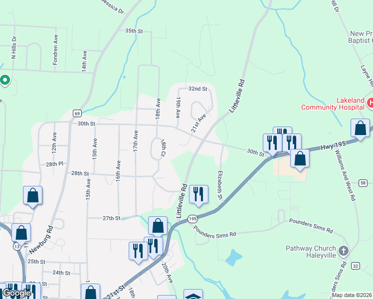 map of restaurants, bars, coffee shops, grocery stores, and more near 3006 Carter Road in Haleyville