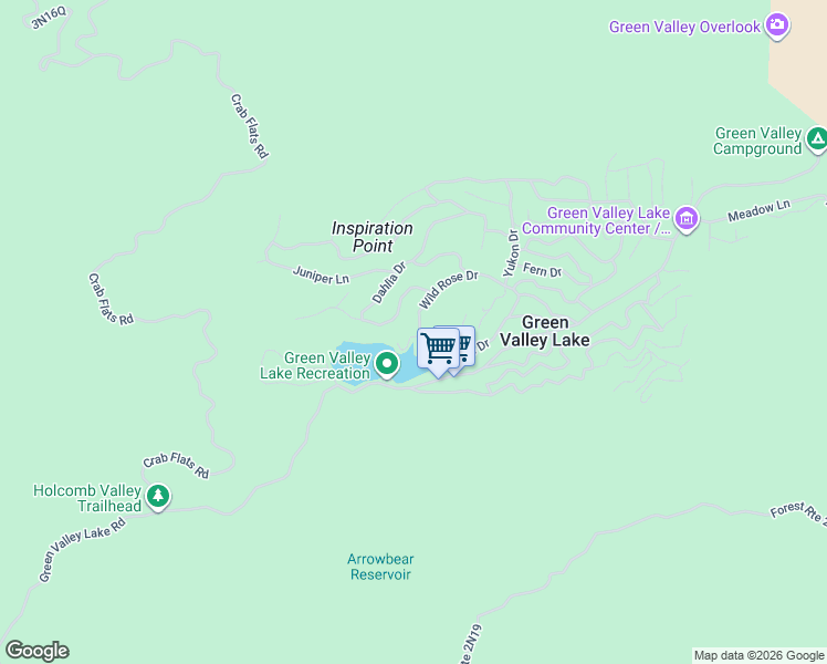 map of restaurants, bars, coffee shops, grocery stores, and more near Wild Rose Drive in San Bernardino County