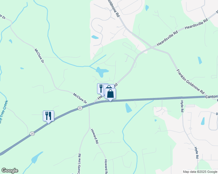 map of restaurants, bars, coffee shops, grocery stores, and more near 4885 Heardsville Road in Cumming