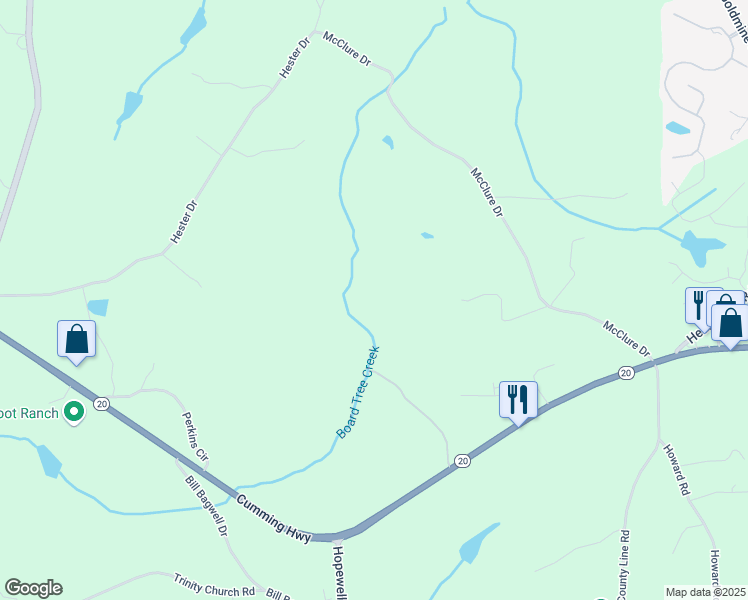 map of restaurants, bars, coffee shops, grocery stores, and more near 14067 Cumming Highway in Cumming