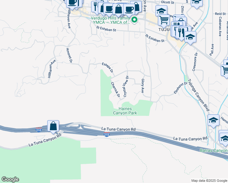 map of restaurants, bars, coffee shops, grocery stores, and more near 9409 Charrick Drive in Los Angeles
