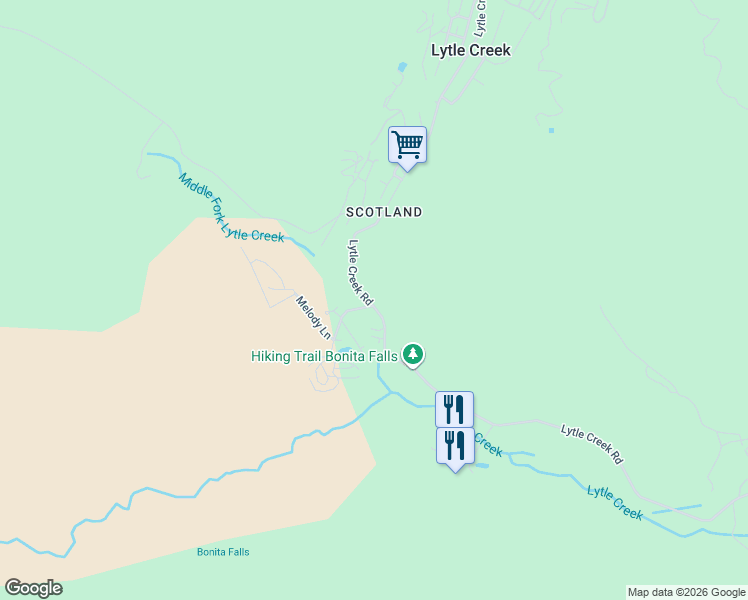 map of restaurants, bars, coffee shops, grocery stores, and more near 778 Lytle Creek Road in Lytle Creek