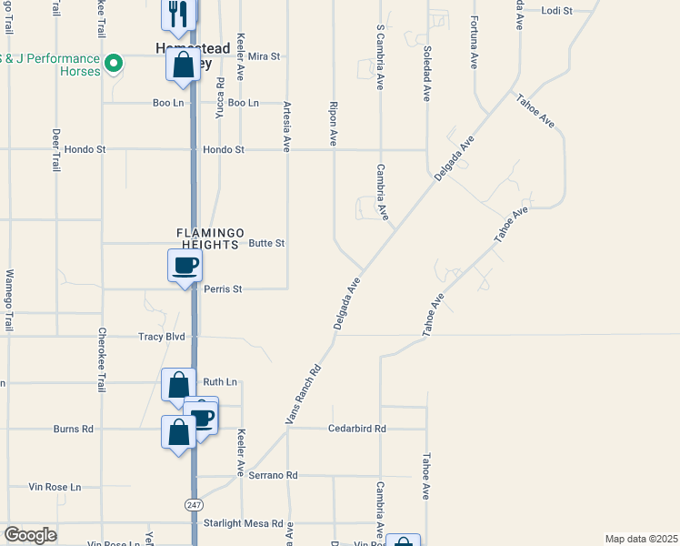 map of restaurants, bars, coffee shops, grocery stores, and more near 782 Delgada Avenue in Yucca Valley