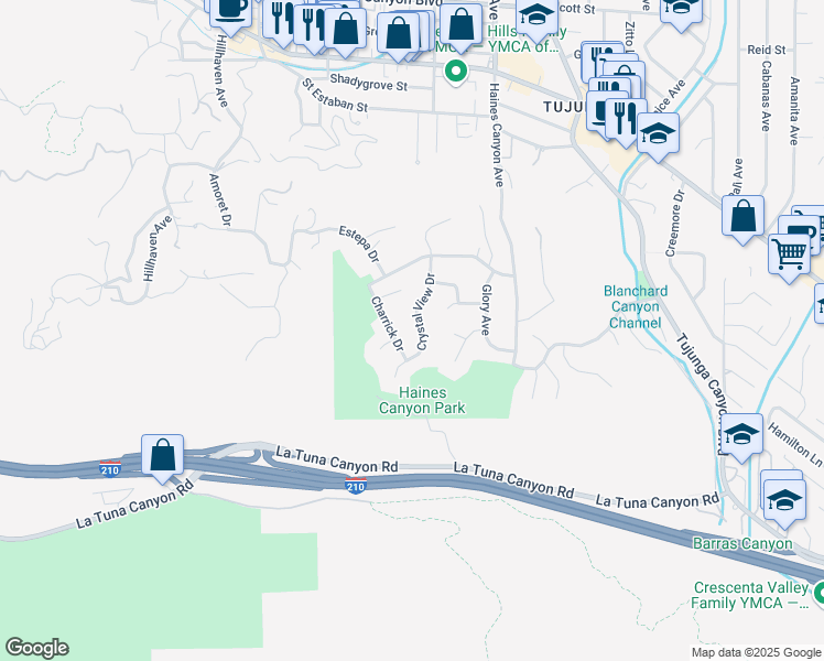 map of restaurants, bars, coffee shops, grocery stores, and more near 9411 Crystal View Drive in Los Angeles