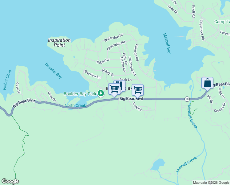 map of restaurants, bars, coffee shops, grocery stores, and more near 39172 Big Bear Boulevard in Big Bear Lake