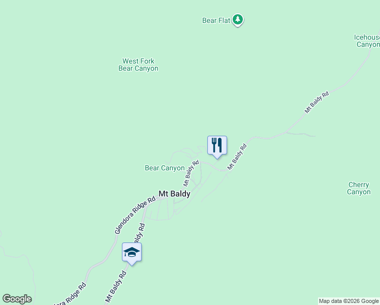 map of restaurants, bars, coffee shops, grocery stores, and more near 6776 Hill Avenue in Mount Baldy