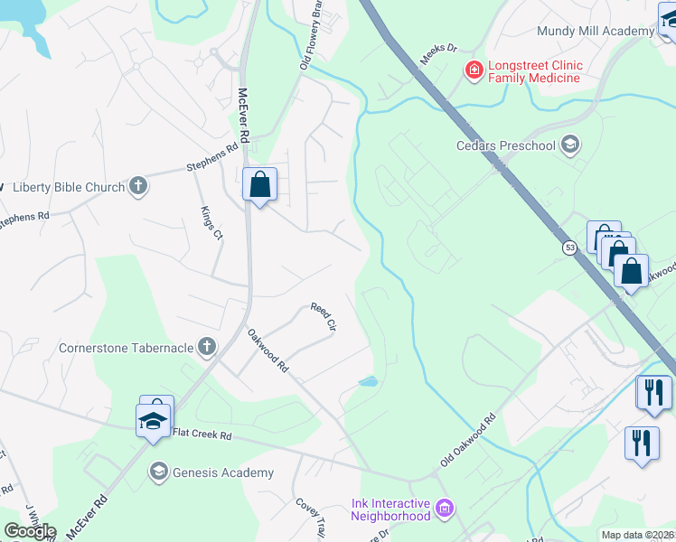 map of restaurants, bars, coffee shops, grocery stores, and more near 4924 Bentwood Drive in Oakwood