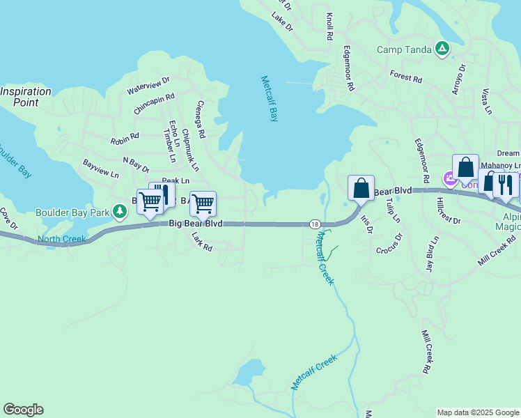 map of restaurants, bars, coffee shops, grocery stores, and more near 767 Cienega Road in Big Bear Lake