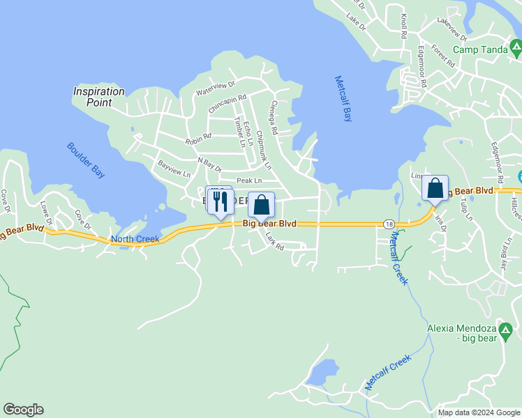 map of restaurants, bars, coffee shops, grocery stores, and more near 39298 Big Bear Boulevard in Big Bear Lake