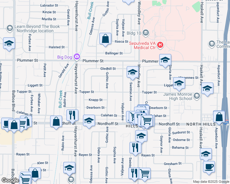 map of restaurants, bars, coffee shops, grocery stores, and more near Sophia Avenue in Los Angeles