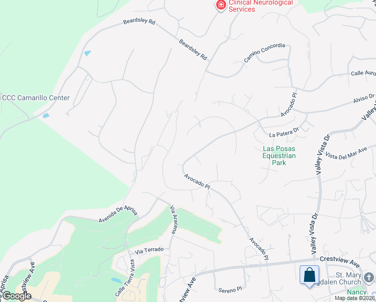 map of restaurants, bars, coffee shops, grocery stores, and more near 365 Avocado Place in Camarillo