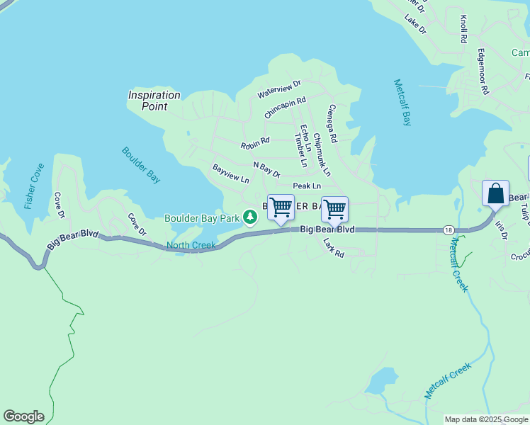map of restaurants, bars, coffee shops, grocery stores, and more near 760 Bluejay Road in Big Bear Lake