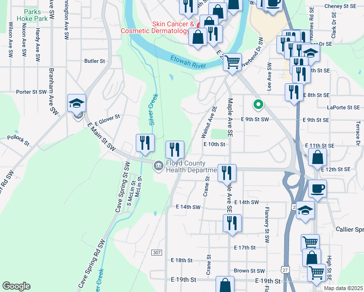 map of restaurants, bars, coffee shops, grocery stores, and more near 4 East 11th Street Southeast in Rome