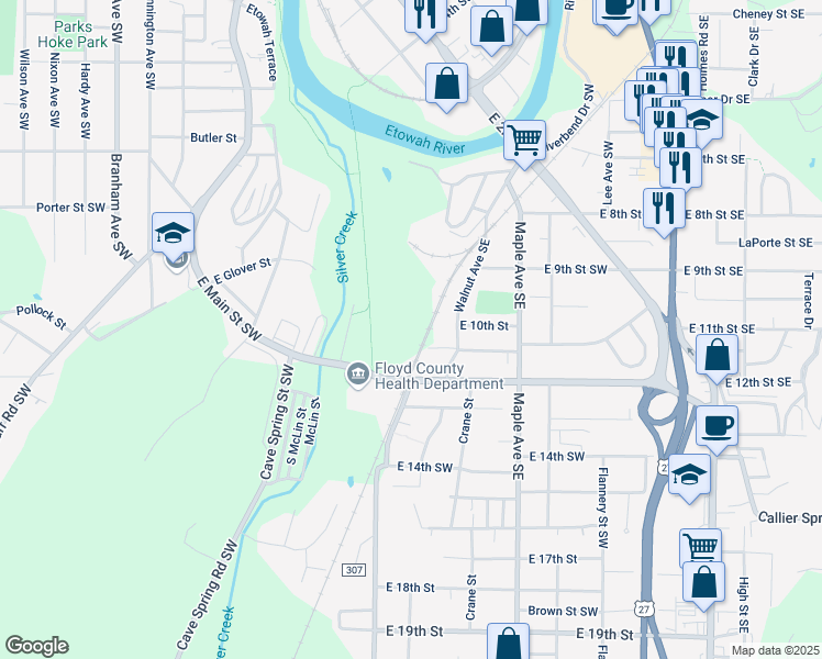 map of restaurants, bars, coffee shops, grocery stores, and more near 4 East 11th Street Southeast in Rome