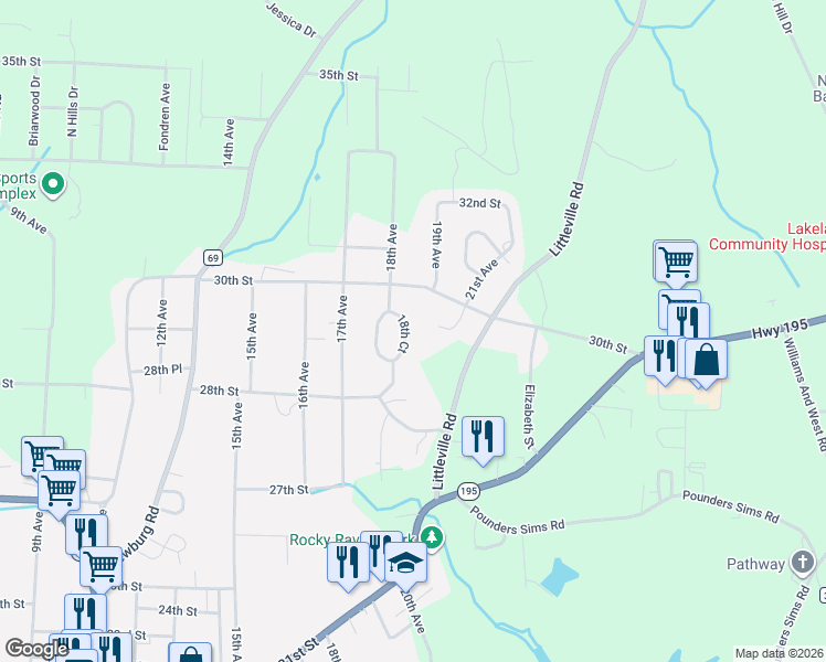 map of restaurants, bars, coffee shops, grocery stores, and more near 2800-2824 18th Court in Haleyville