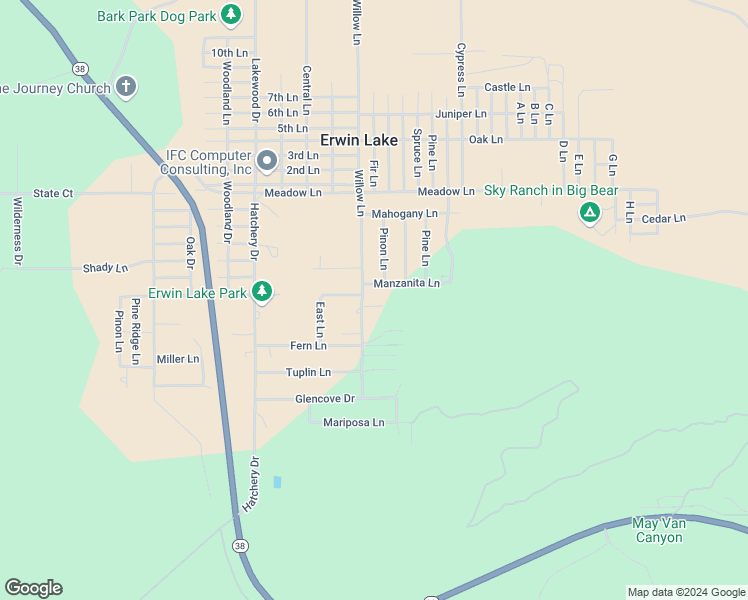 map of restaurants, bars, coffee shops, grocery stores, and more near 2201 East Chaparral Court in Big Bear