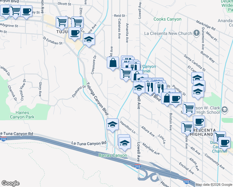 map of restaurants, bars, coffee shops, grocery stores, and more near 9413 La Reina Place in Los Angeles
