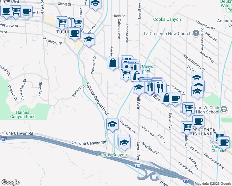 map of restaurants, bars, coffee shops, grocery stores, and more near 9413 La Reina Place in Los Angeles