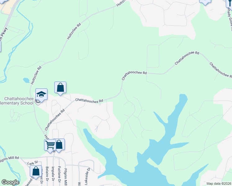map of restaurants, bars, coffee shops, grocery stores, and more near 3475 Chattahoochee Road in Cumming
