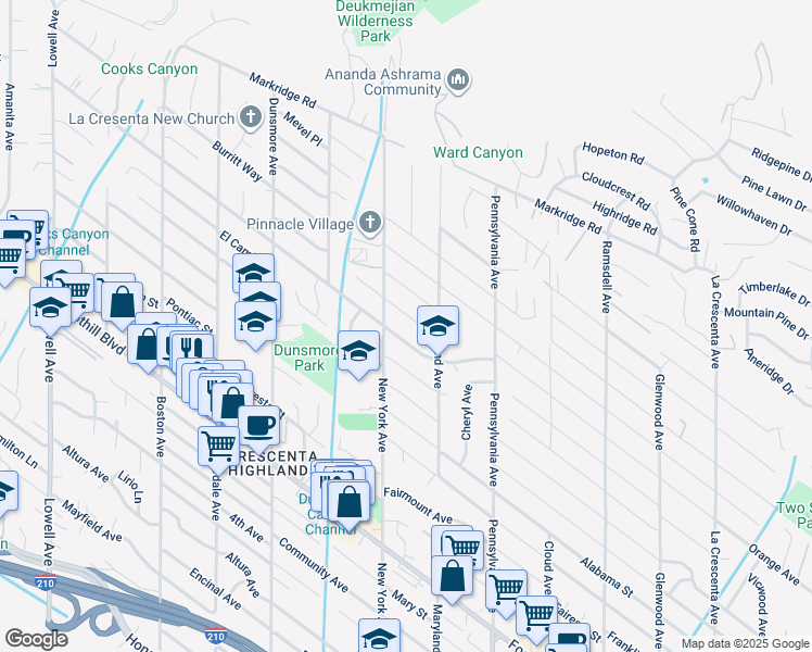 map of restaurants, bars, coffee shops, grocery stores, and more near 3330 Paraiso Way in Glendale