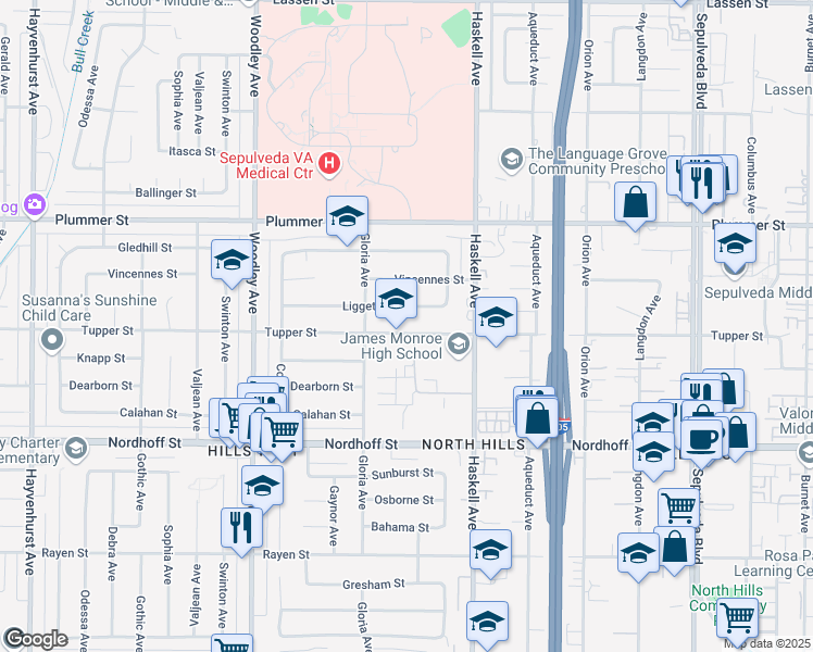 map of restaurants, bars, coffee shops, grocery stores, and more near 15917 Tupper Street in Los Angeles