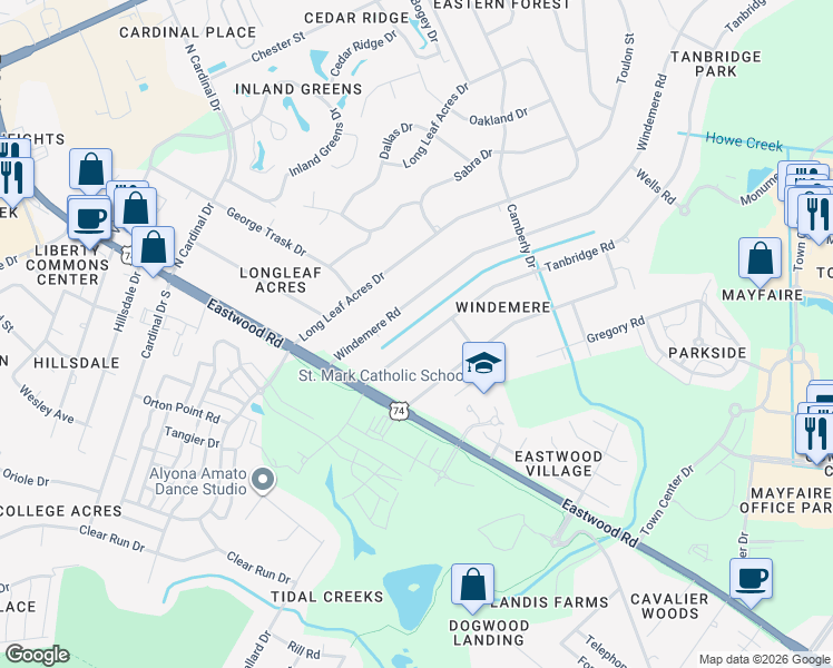 map of restaurants, bars, coffee shops, grocery stores, and more near 126 Tanbridge Road in Wilmington