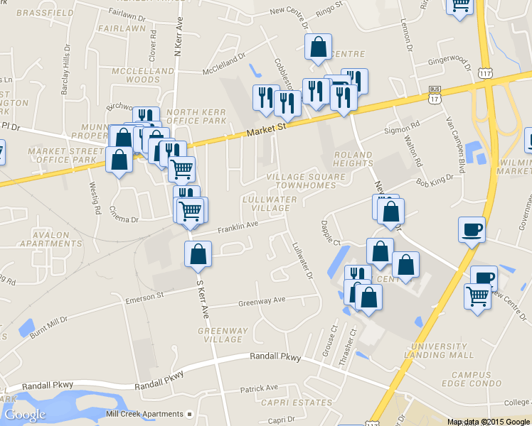 map of restaurants, bars, coffee shops, grocery stores, and more near 4904 Franklin Avenue in Wilmington