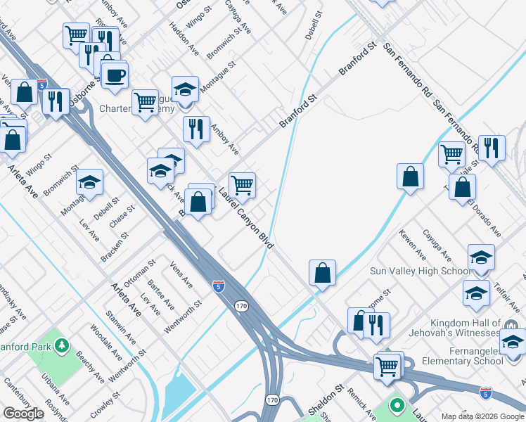 map of restaurants, bars, coffee shops, grocery stores, and more near 9352 Condor Court in Los Angeles