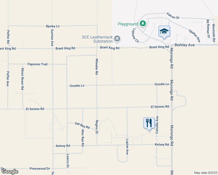 map of restaurants, bars, coffee shops, grocery stores, and more near 71655 Goodie Lane in Twentynine Palms