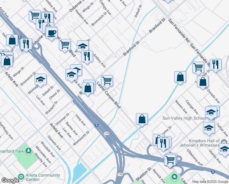 map of restaurants, bars, coffee shops, grocery stores, and more near 9356 Condor Court in Los Angeles