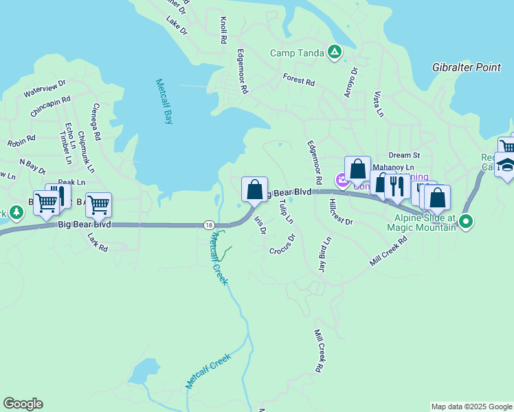 map of restaurants, bars, coffee shops, grocery stores, and more near 39779 Big Bear Boulevard in Big Bear Lake