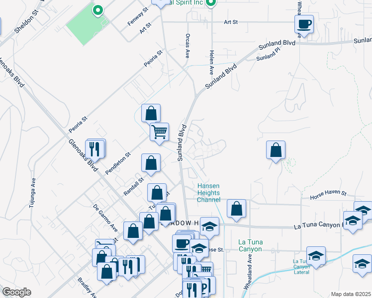 map of restaurants, bars, coffee shops, grocery stores, and more near 9360 Sunland Park Drive in Los Angeles