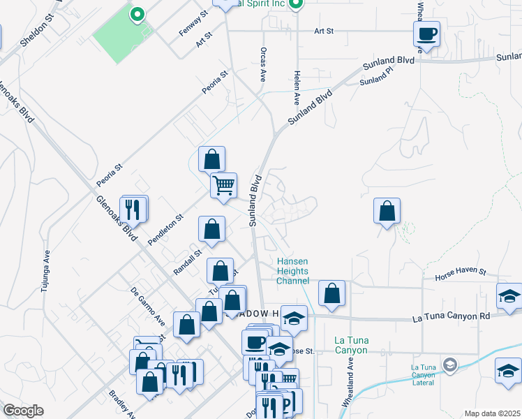 map of restaurants, bars, coffee shops, grocery stores, and more near 9360 Sunland Park Drive in Los Angeles
