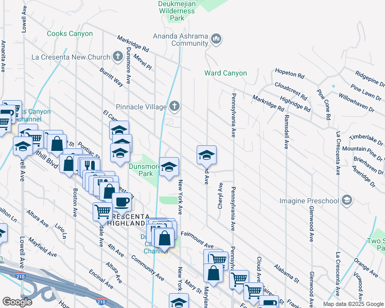 map of restaurants, bars, coffee shops, grocery stores, and more near 3330 Paraiso Way in Glendale