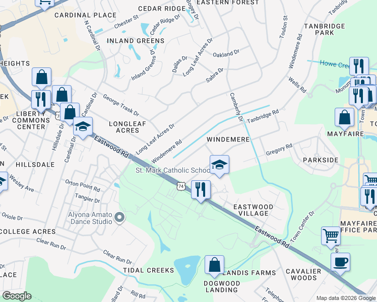 map of restaurants, bars, coffee shops, grocery stores, and more near 126 Tanbridge Road in Wilmington