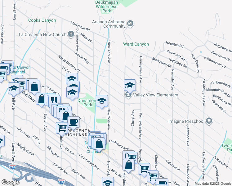 map of restaurants, bars, coffee shops, grocery stores, and more near 3330 Paraiso Way in Glendale