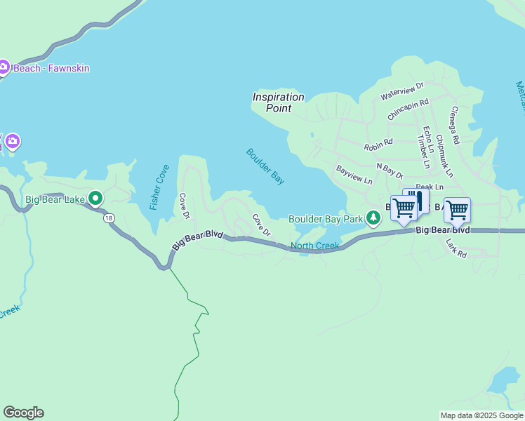 map of restaurants, bars, coffee shops, grocery stores, and more near 791 Cove Drive in Big Bear Lake