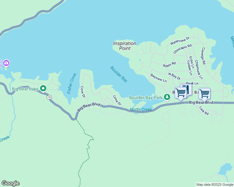 map of restaurants, bars, coffee shops, grocery stores, and more near 791 Cove Drive in Big Bear Lake