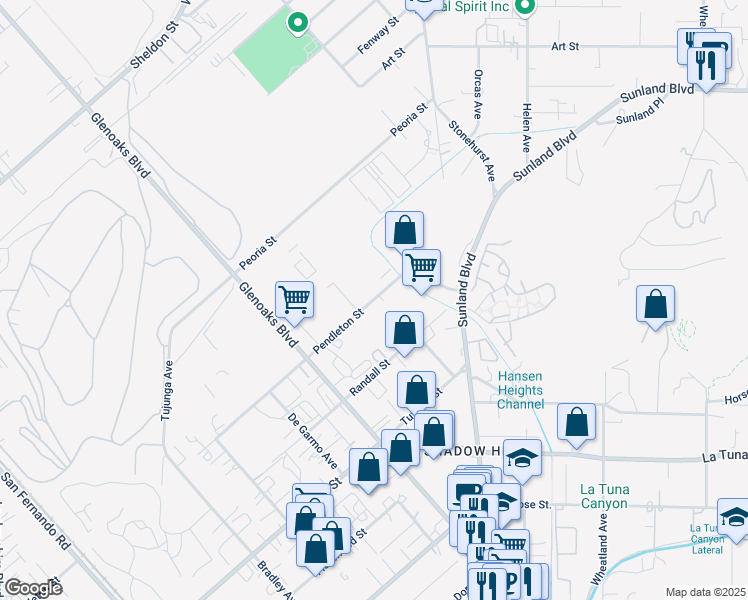map of restaurants, bars, coffee shops, grocery stores, and more near 11063 Pendleton Street in Los Angeles