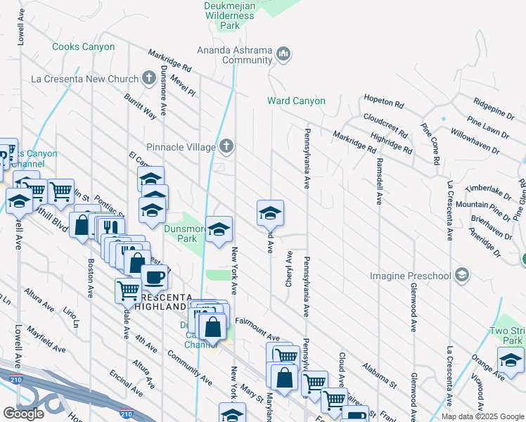 map of restaurants, bars, coffee shops, grocery stores, and more near 3317 Paraiso Way in Glendale