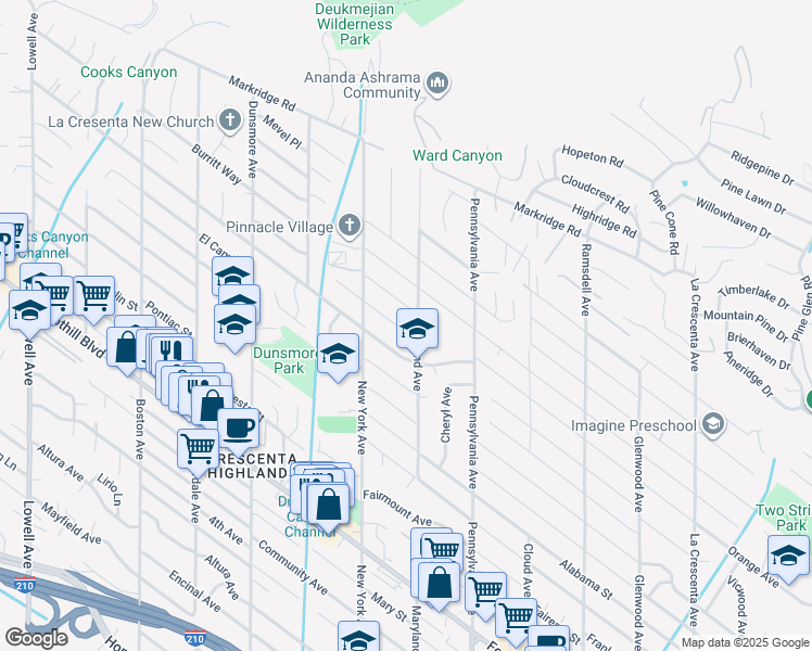 map of restaurants, bars, coffee shops, grocery stores, and more near 3317 Paraiso Way in Glendale