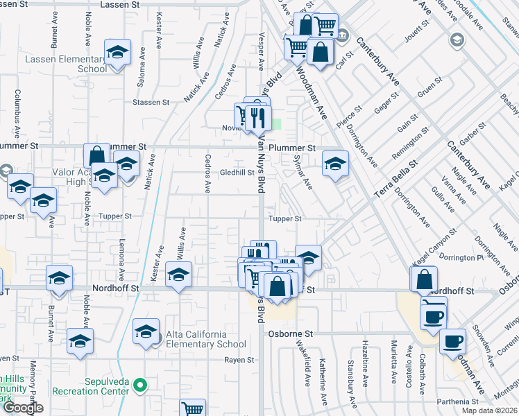 map of restaurants, bars, coffee shops, grocery stores, and more near in Los Angeles