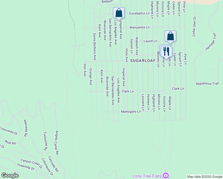 map of restaurants, bars, coffee shops, grocery stores, and more near 732 San Bernardino Avenue in Big Bear