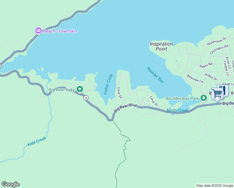 map of restaurants, bars, coffee shops, grocery stores, and more near 589 Cove Drive in Big Bear Lake