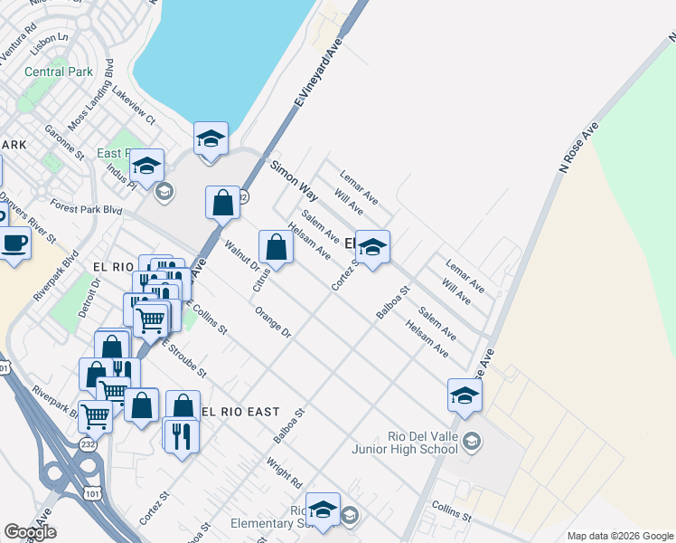 map of restaurants, bars, coffee shops, grocery stores, and more near 533 Corsicana Drive in Oxnard