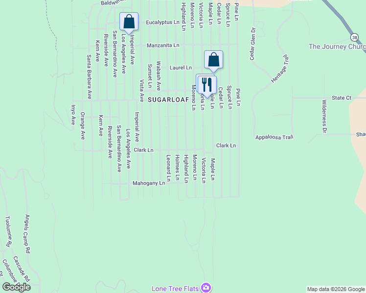 map of restaurants, bars, coffee shops, grocery stores, and more near 696 Highland Lane in Big Bear