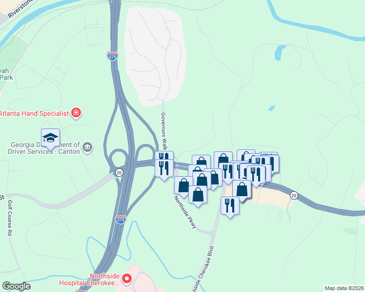 map of restaurants, bars, coffee shops, grocery stores, and more near 115 Birchwood Drive in Canton
