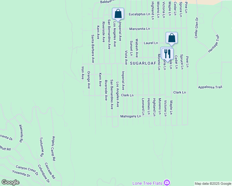 map of restaurants, bars, coffee shops, grocery stores, and more near 720 Imperial Avenue in Big Bear